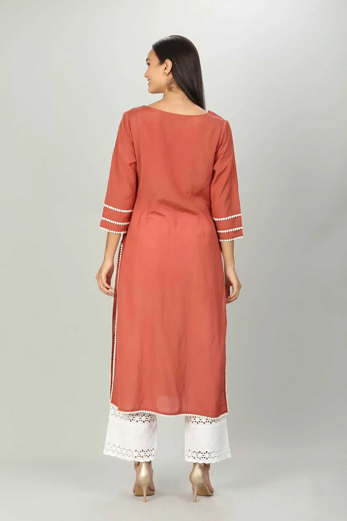 Embroidered Peach Colour Kurti For Women