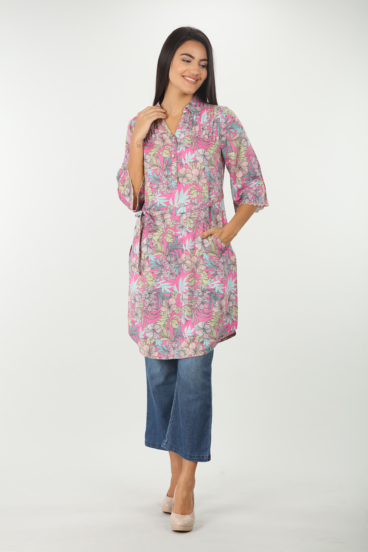 Pink floral print Tunic with collared neck - Image 4
