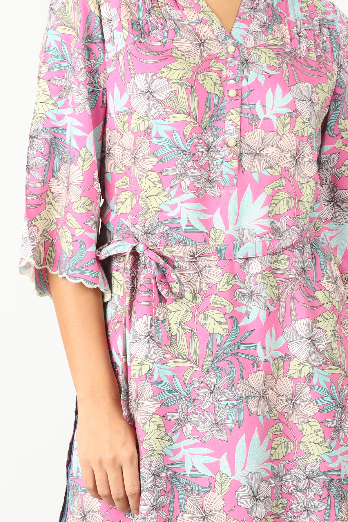Pink floral print Tunic with collared neck - Image 5