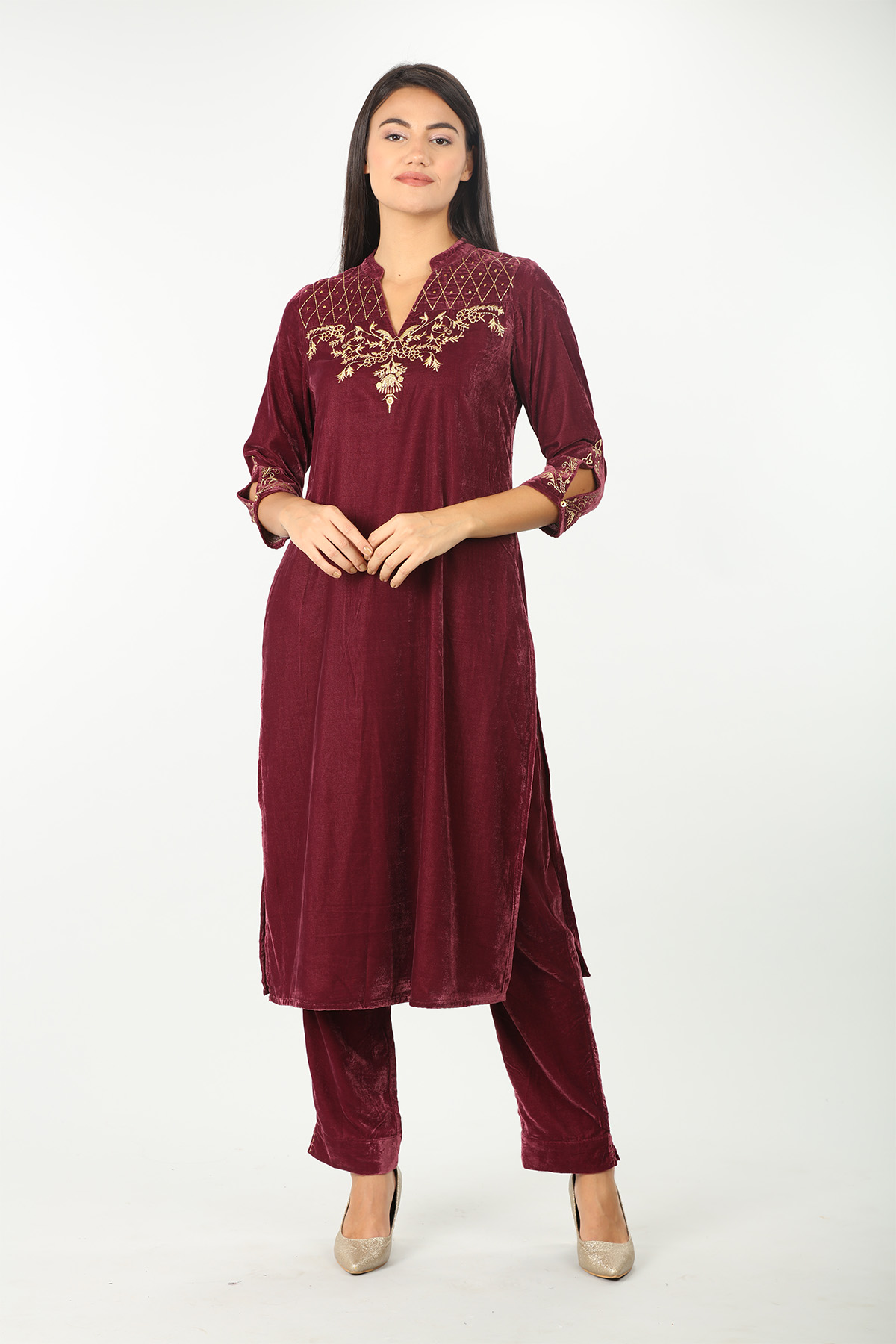 Maroon Solid Palazzo - Image 2
