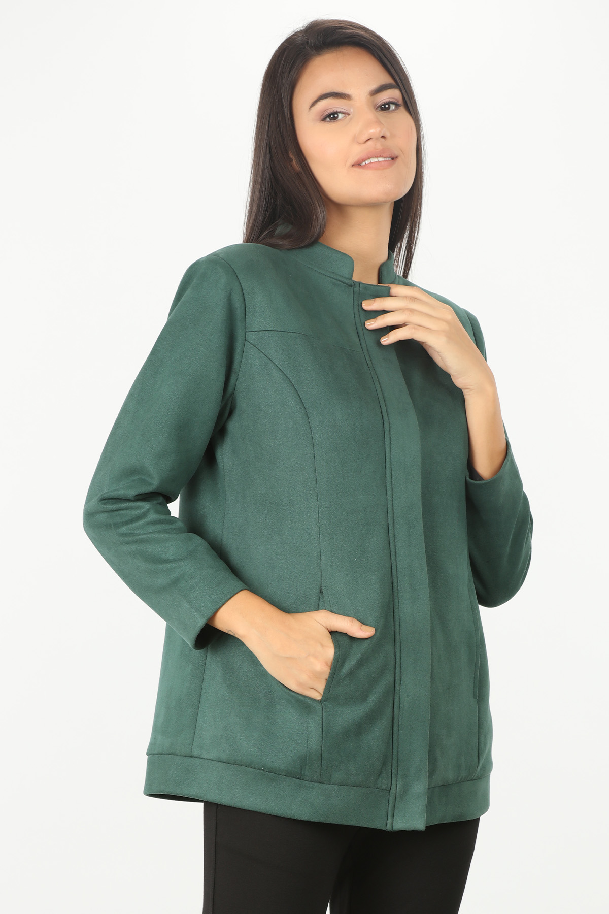 Green winter jacket with standing collar - Image 2