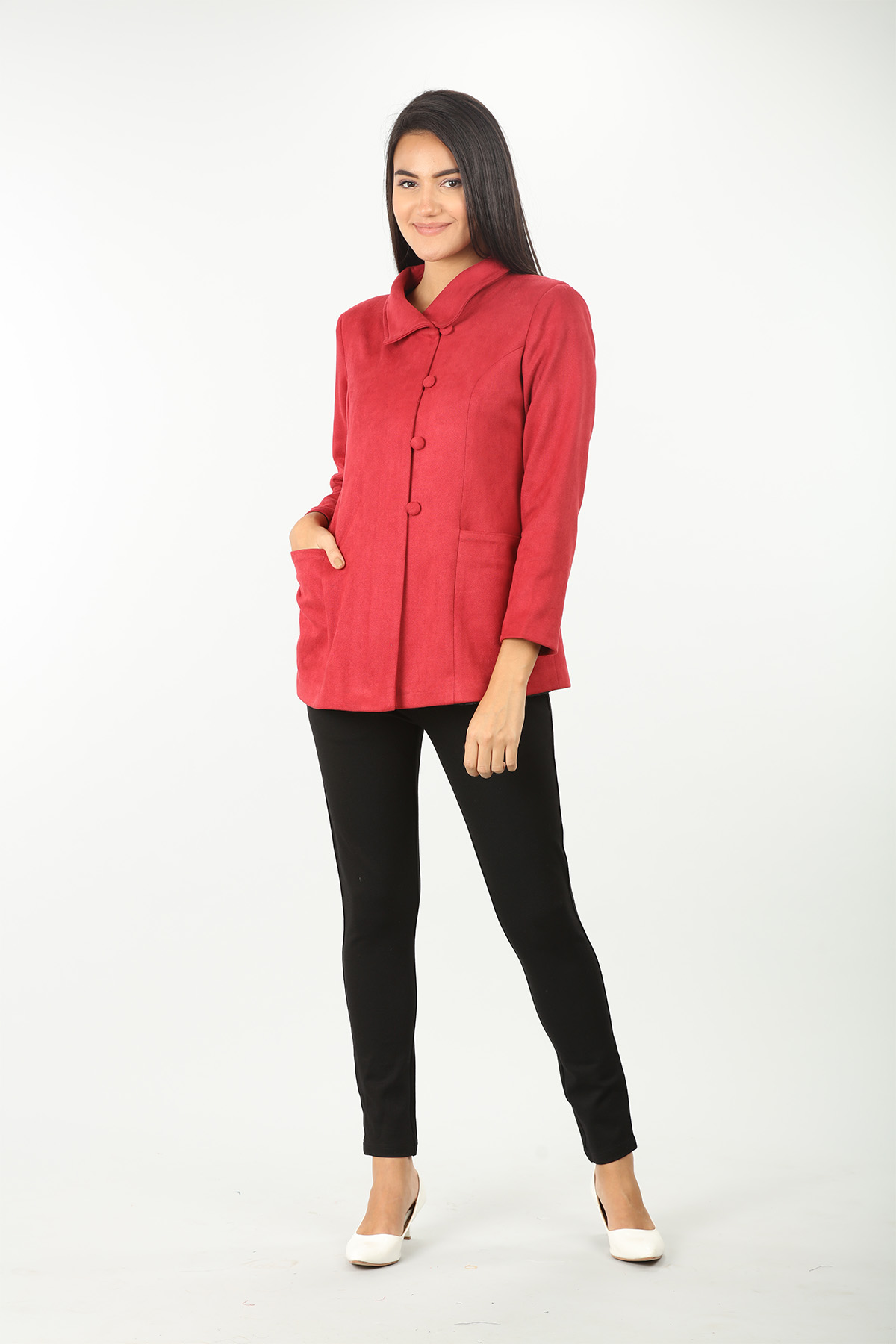 Red Solid Suede Jacket - Image 4
