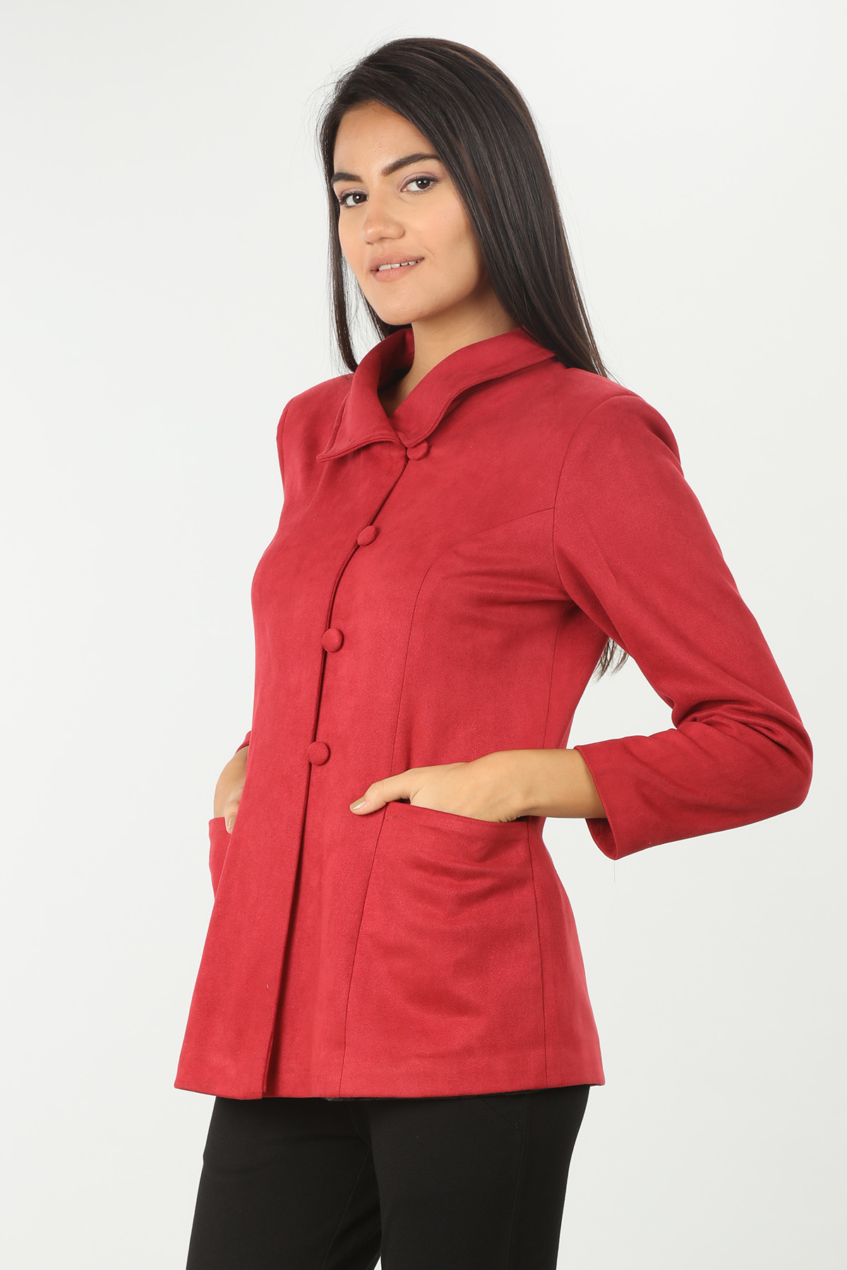 Red Solid Suede Jacket - Image 3