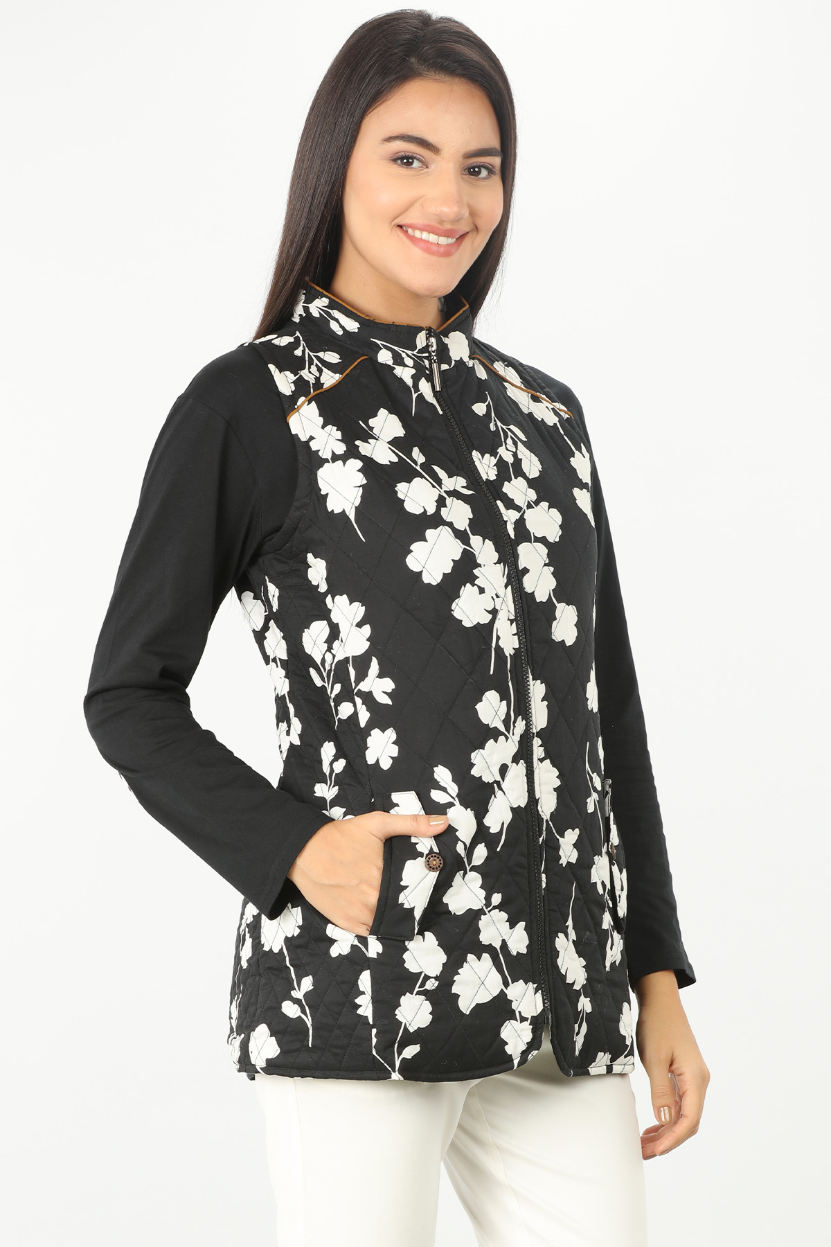 Black Floral Print Jacket - Image 2