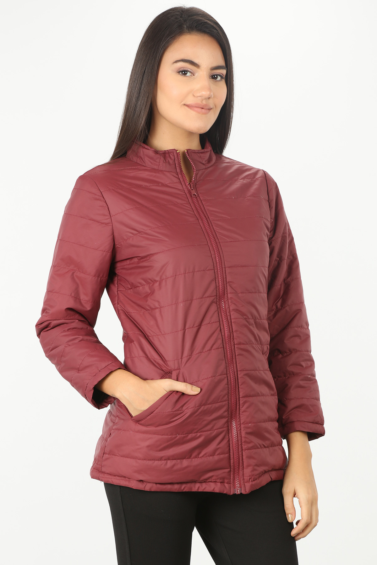 Maroon high neck Jacket - Image 2