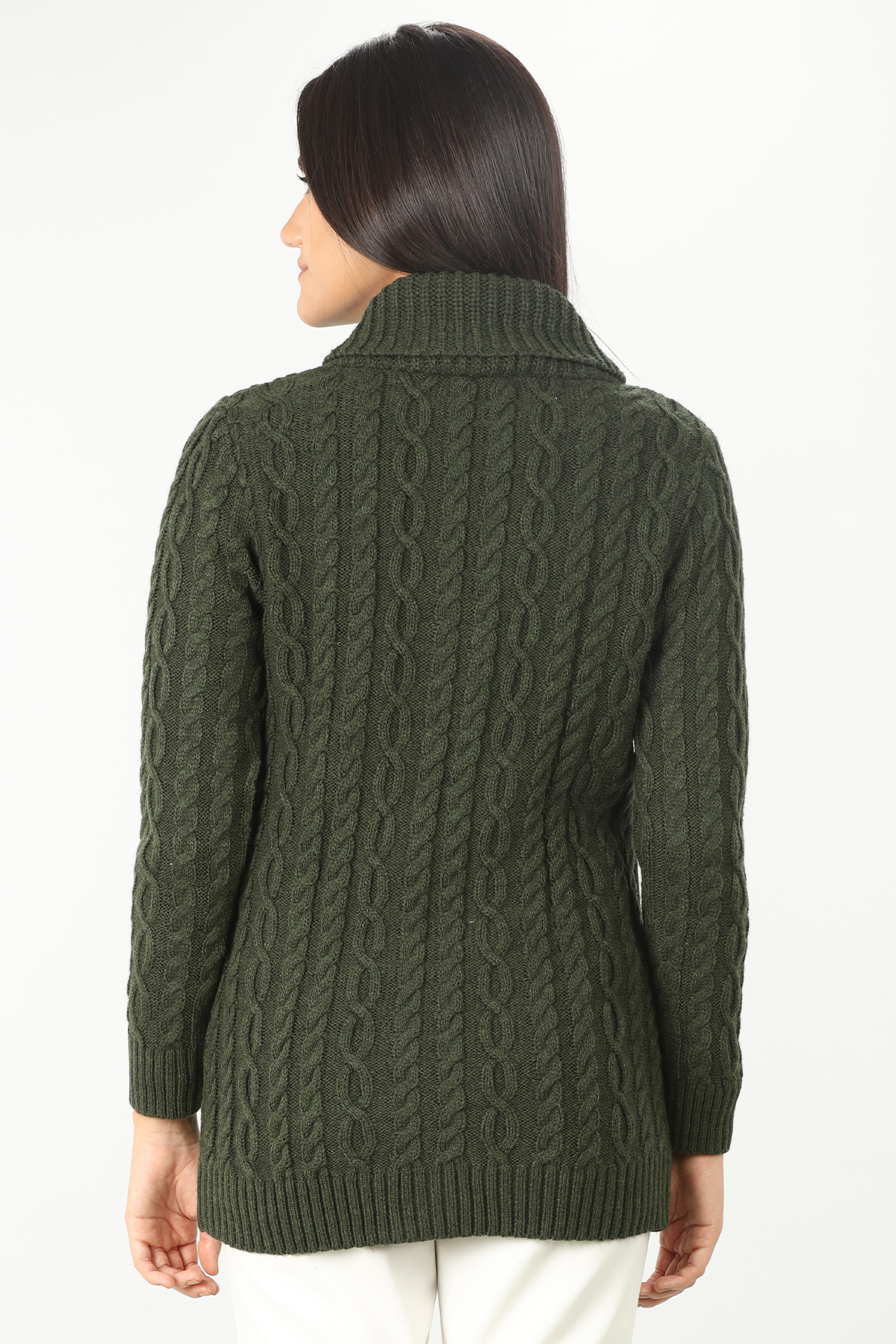 Olive Green Cable Cardigan - Image 6
