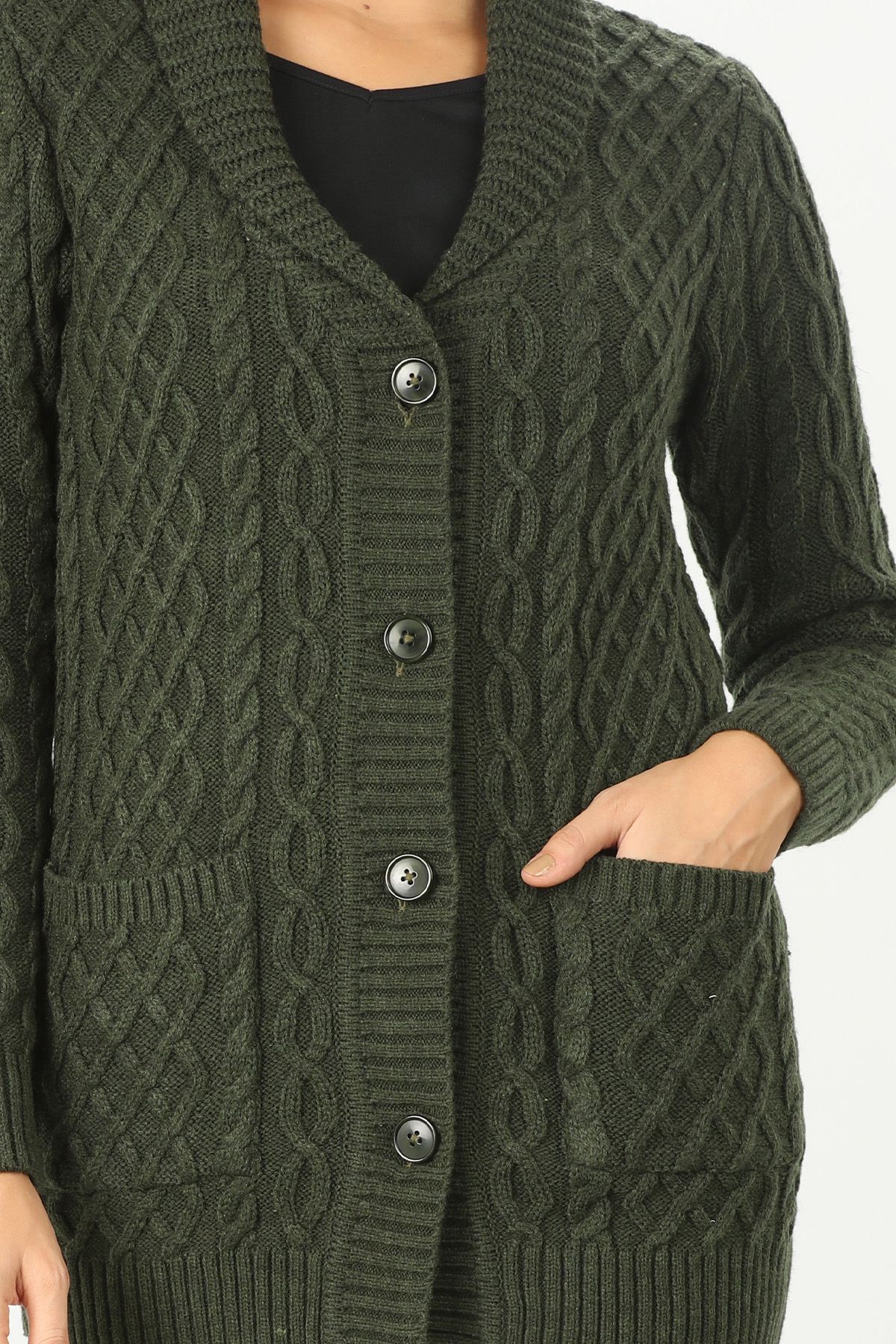 Olive Green Cable Cardigan - Image 5