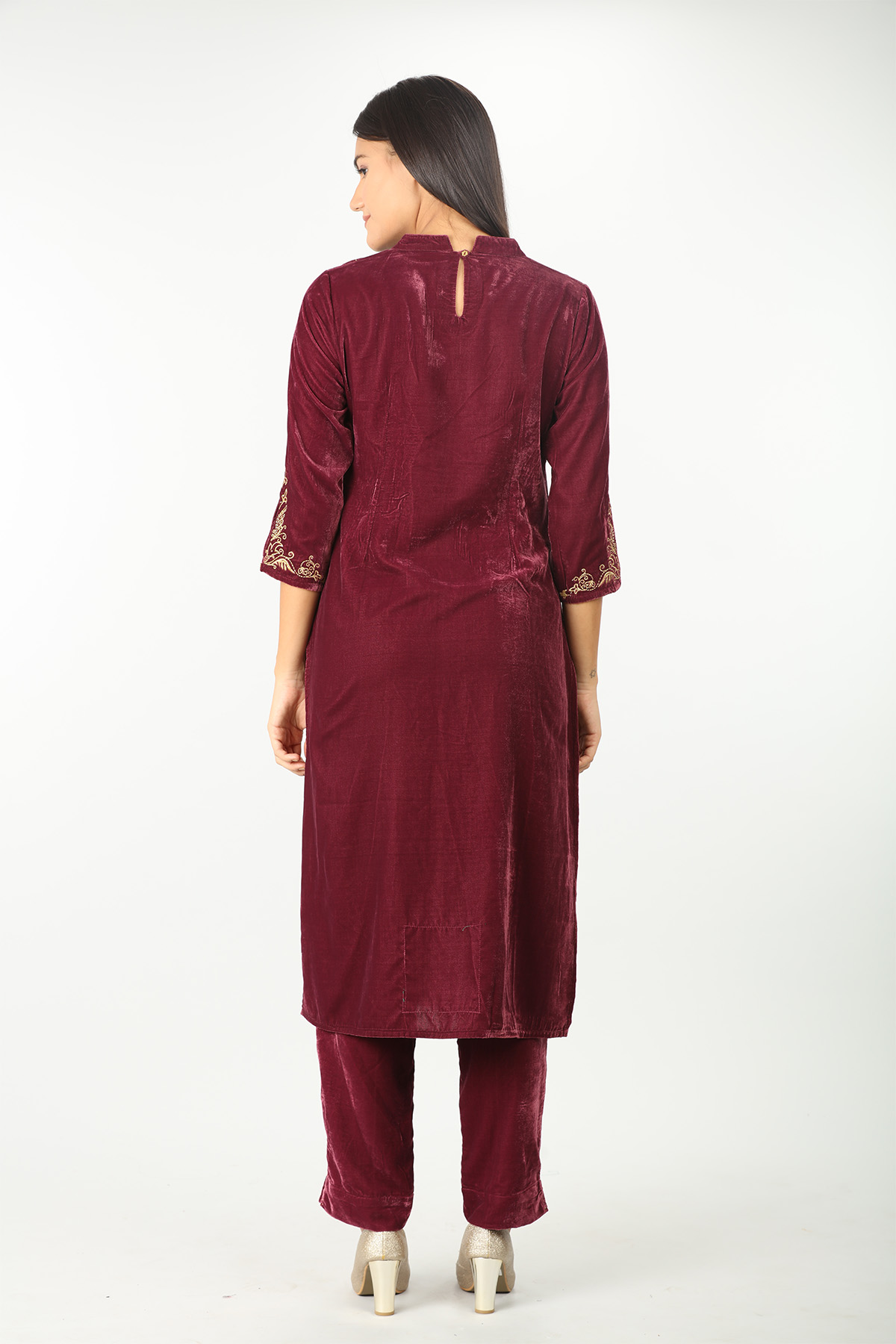 Burgundy Velvet Embellished Kurti - Image 6