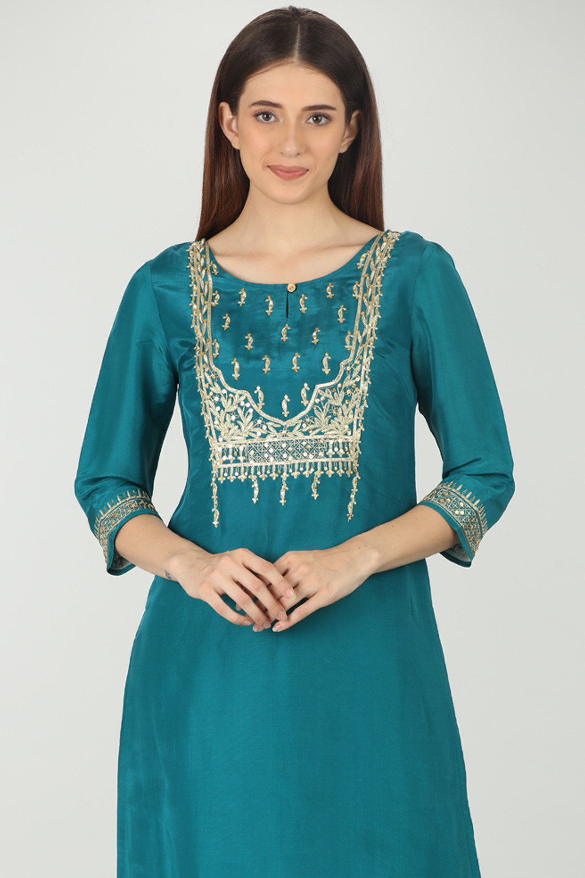 Blue Embellished Round Neck Kurti - Image 5