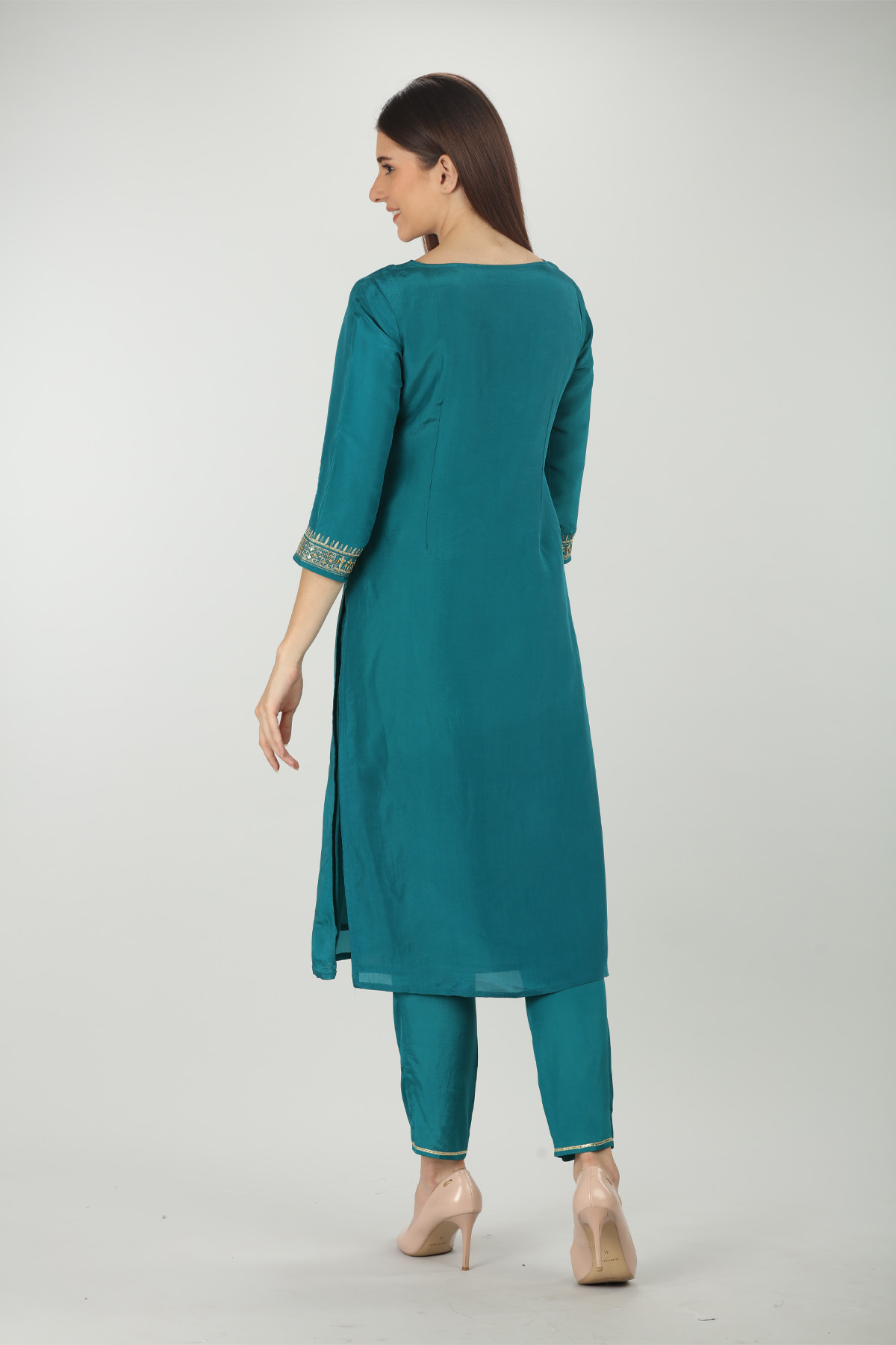 Blue Embellished Round Neck Kurti - Image 7