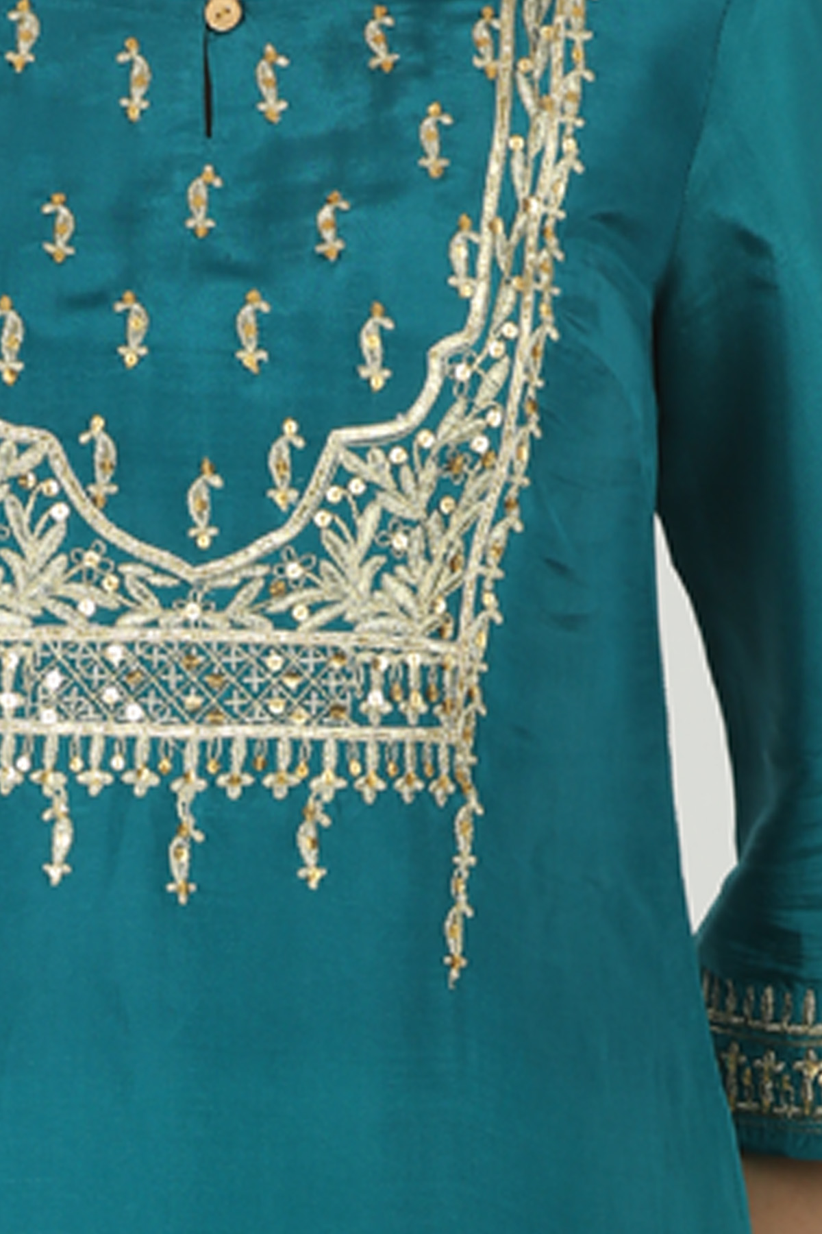 Blue Embellished Round Neck Kurti - Image 6