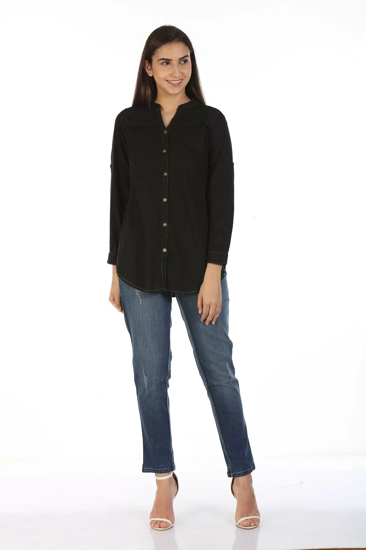 Denim Shirt In Black For Women