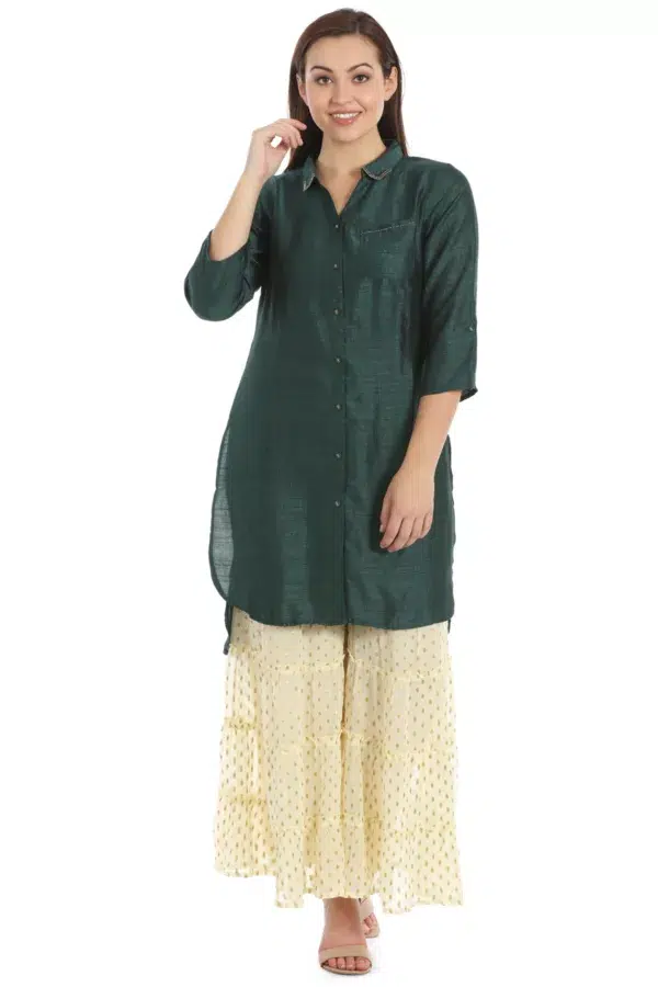 Solid Dark Green Tunic For Women