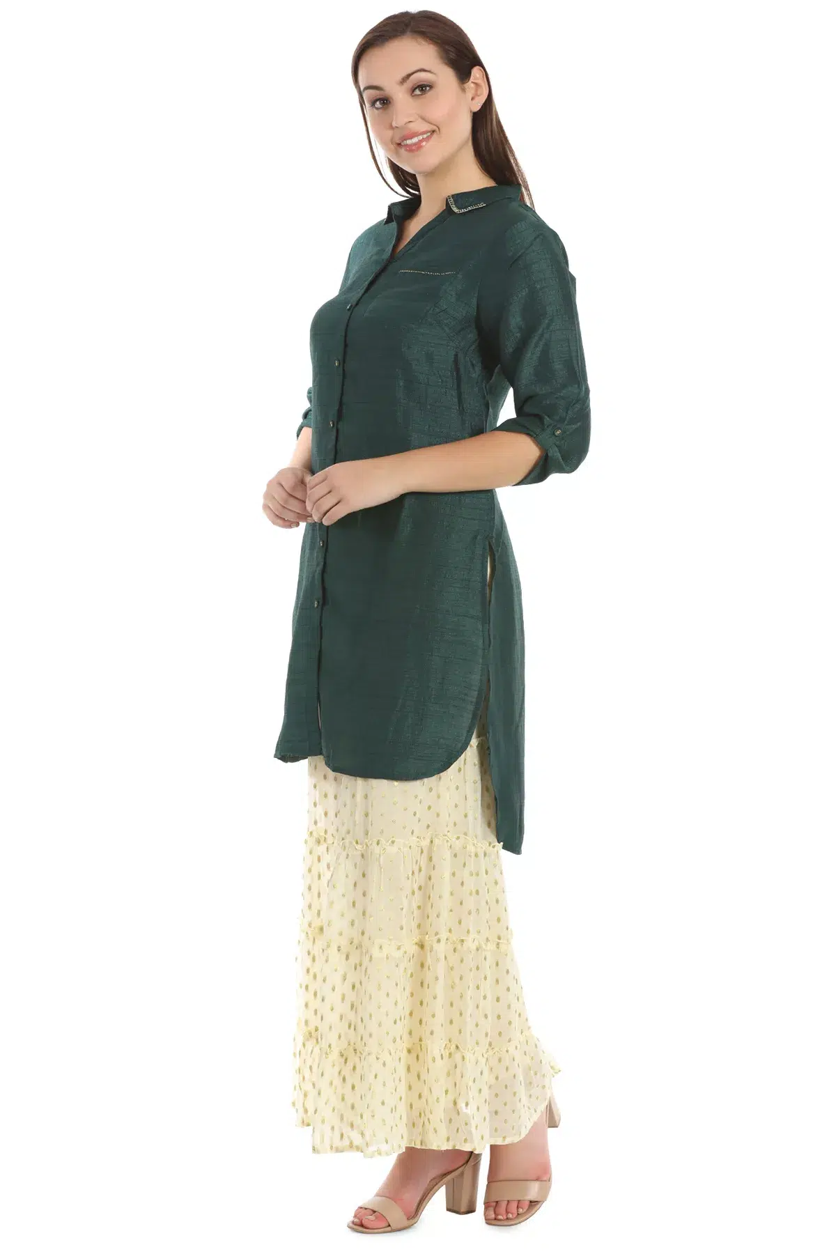 Solid Dark Green Tunic For Women