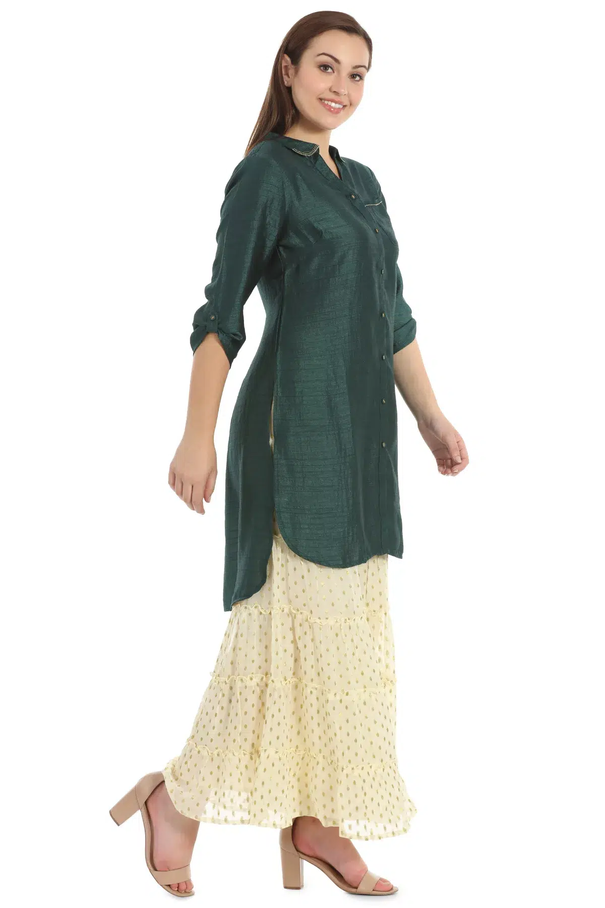 Solid Dark Green Tunic For Women