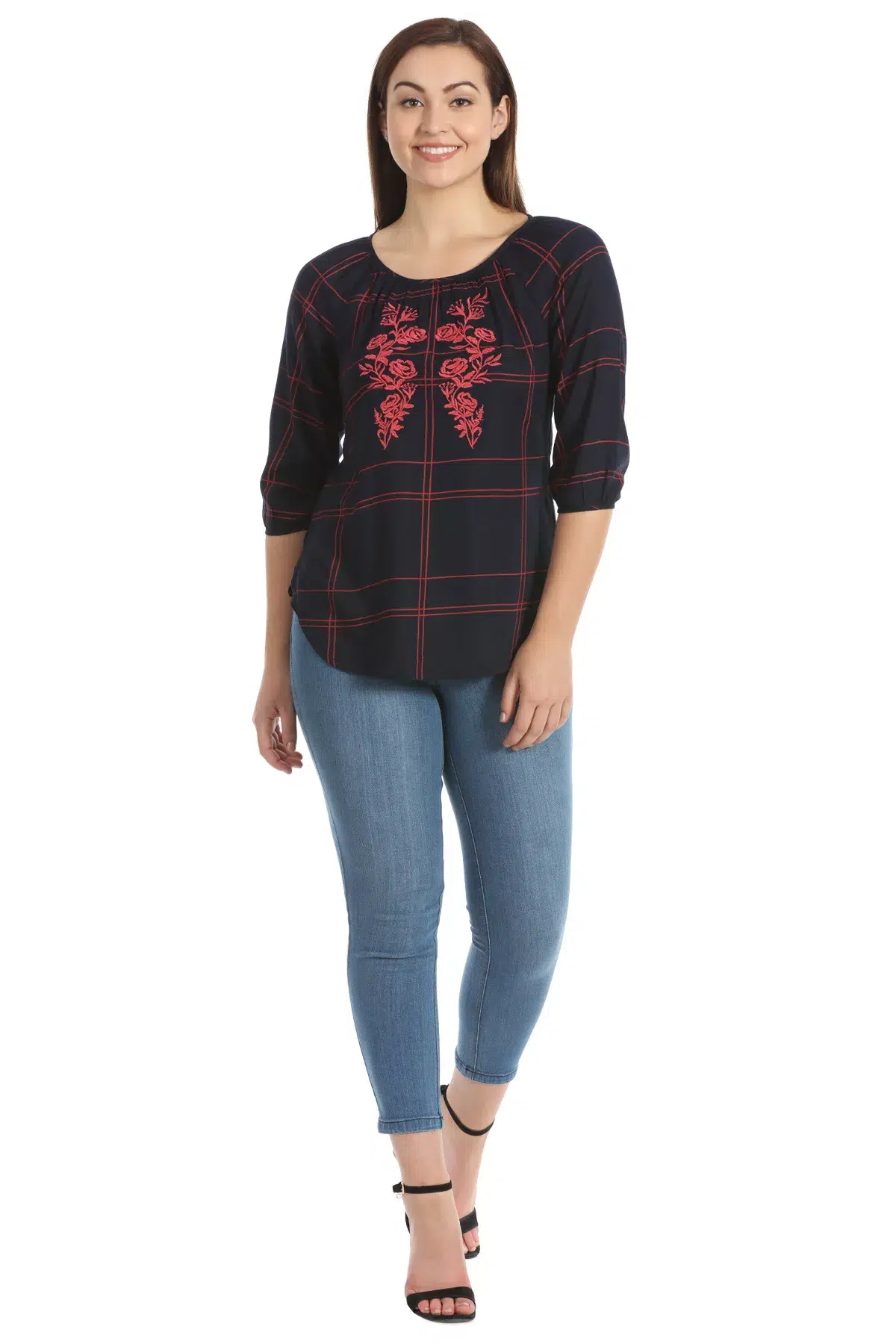 Charcoal Blue Checks Top For Women Stylish