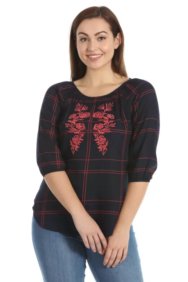 Charcoal Blue Checks Top For Women Stylish