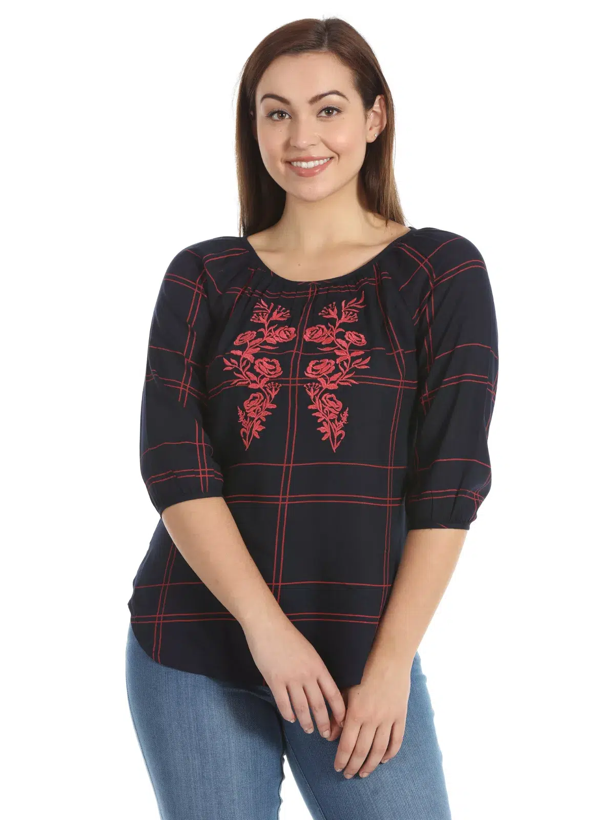 Charcoal Blue Checks Top For Women Stylish