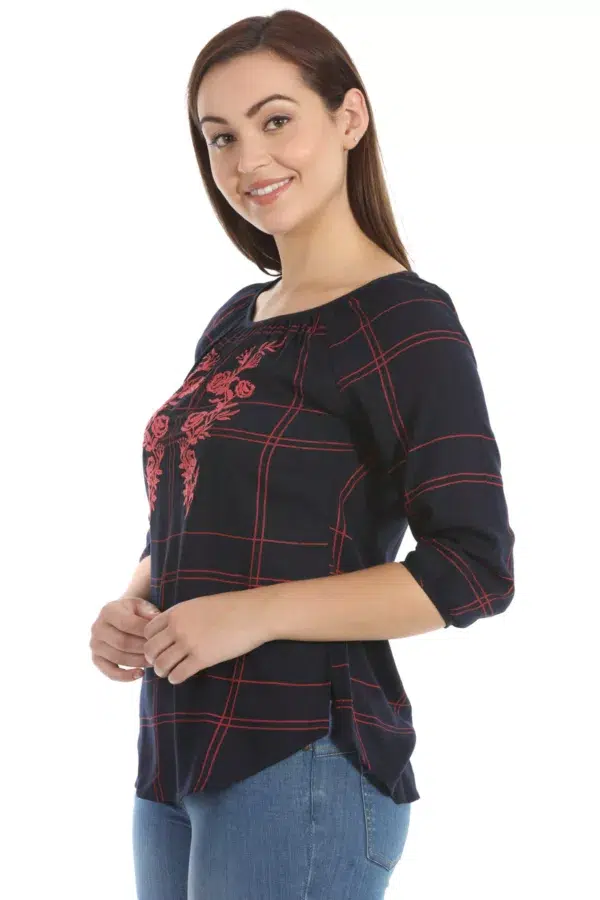 Charcoal Blue Checks Top For Women Stylish