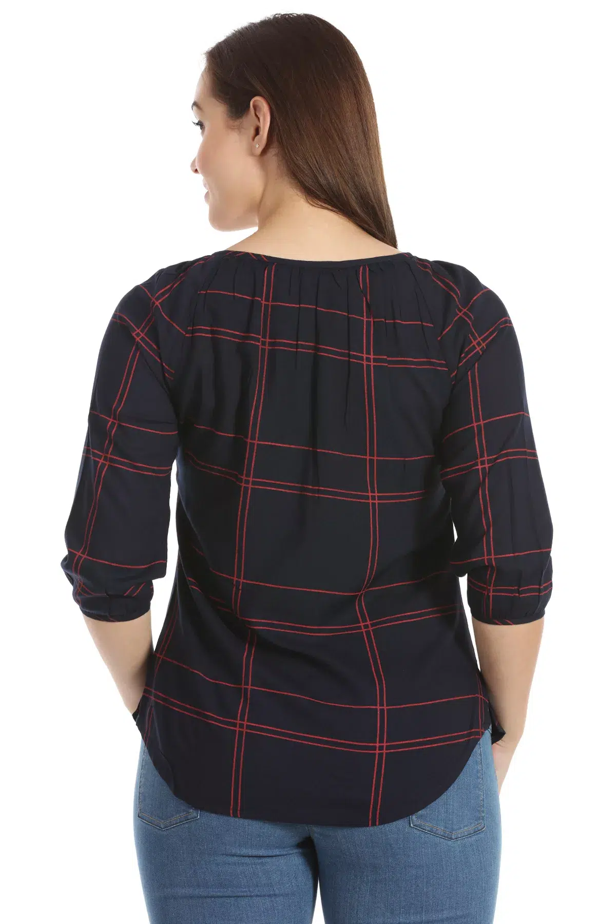 Charcoal Blue Checks Top For Women Stylish