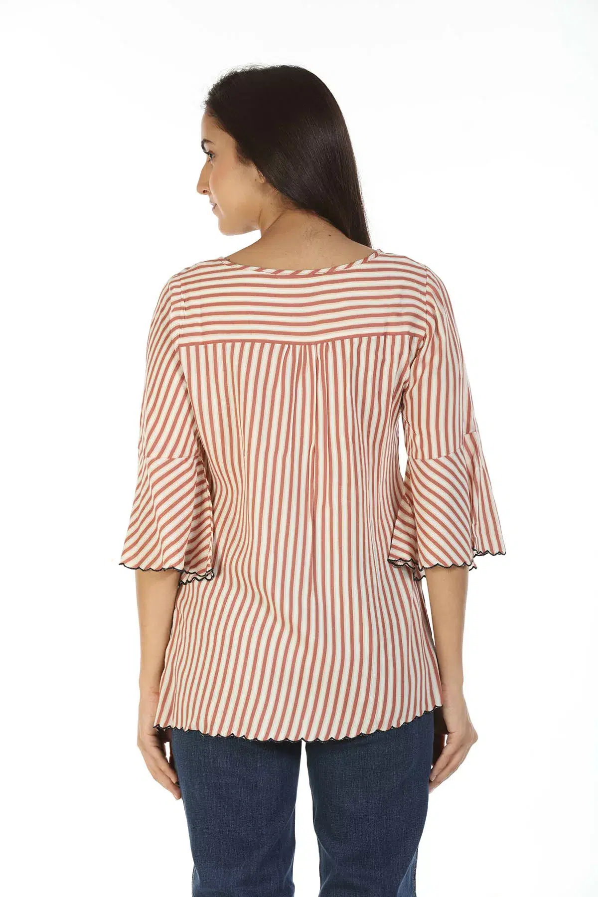 Beige Striped Women Top Casual