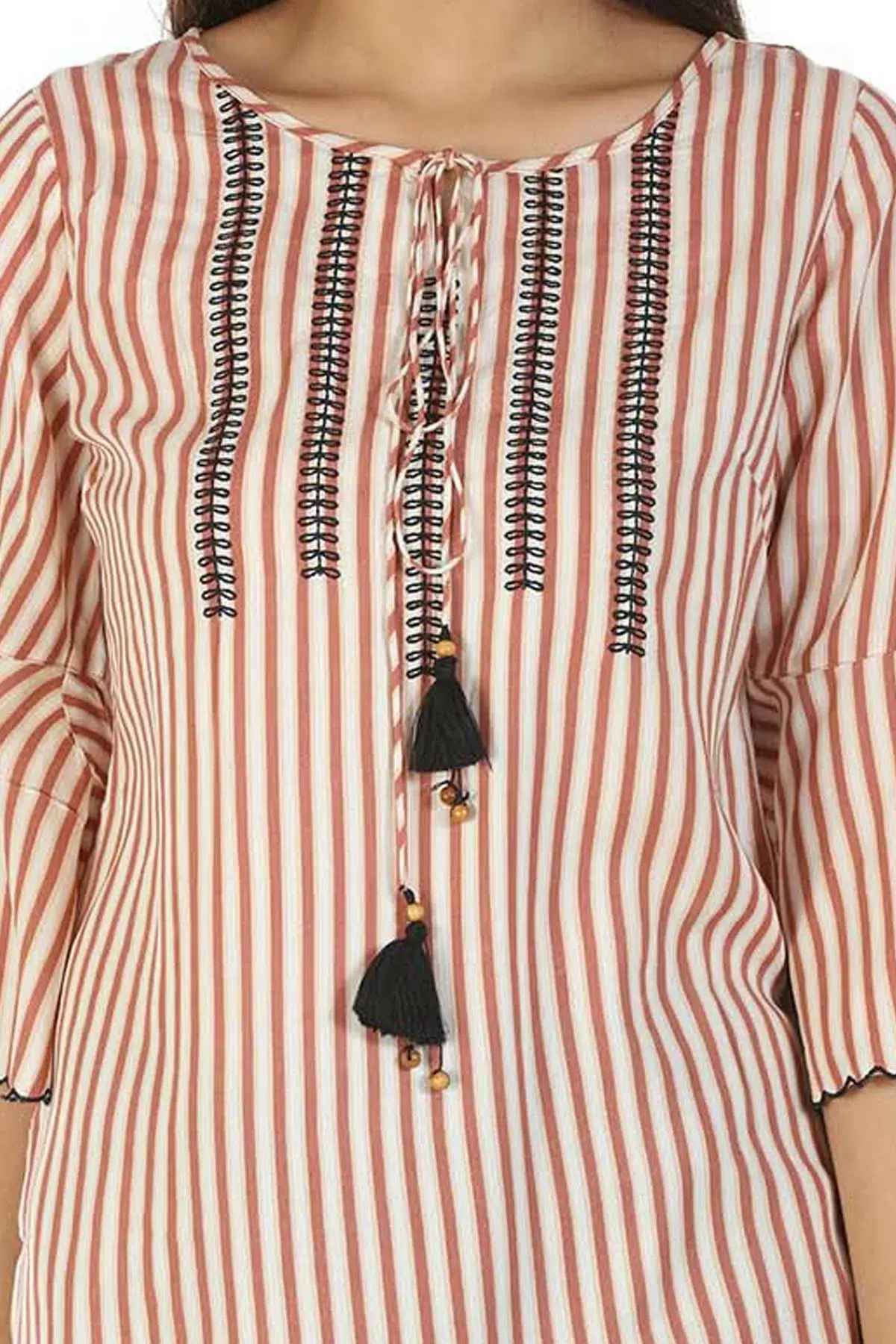Beige Striped Women Top Casual