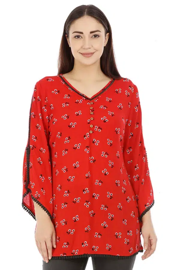Red Printed Ladies Tops Latest