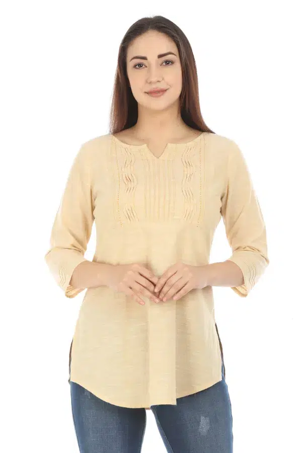 Beige Solid Top For Women Stylish