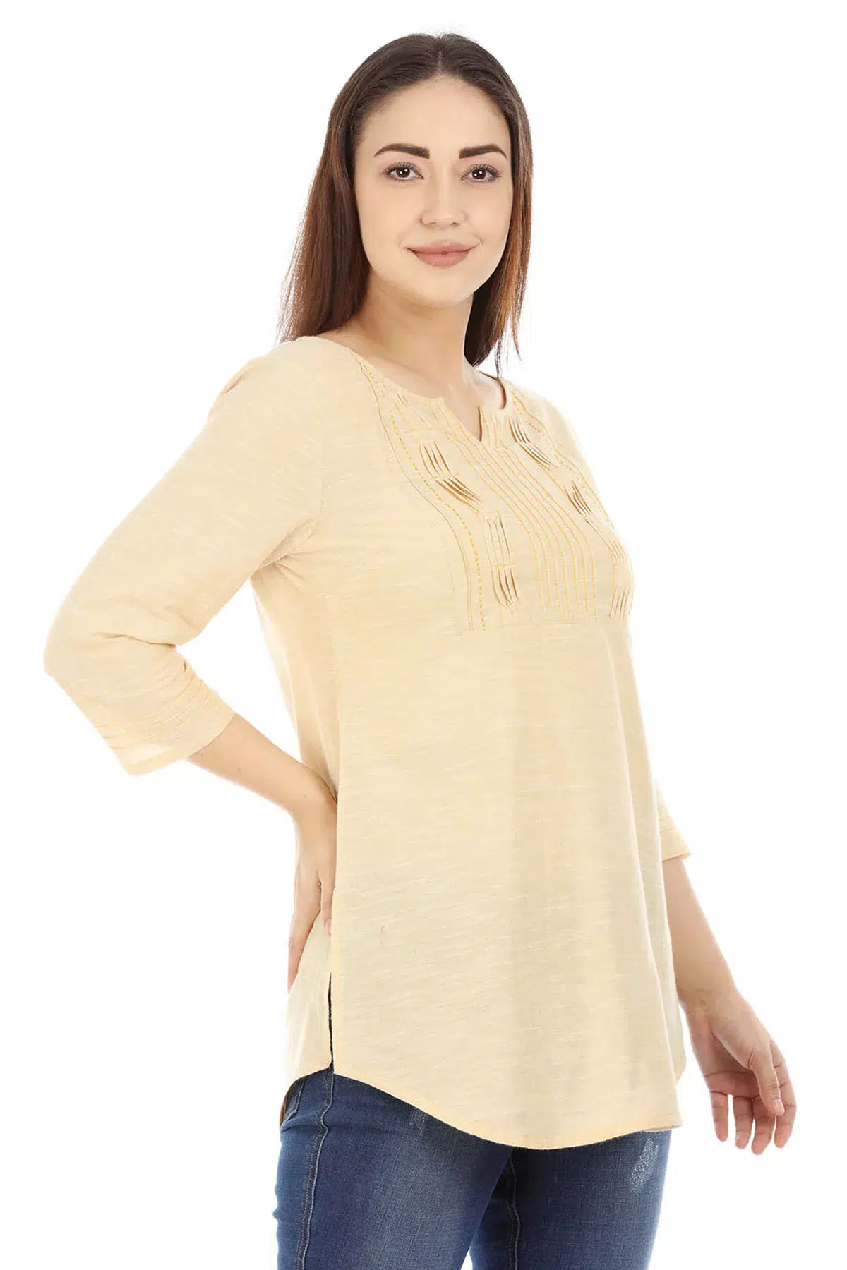 Beige Solid Top For Women Stylish