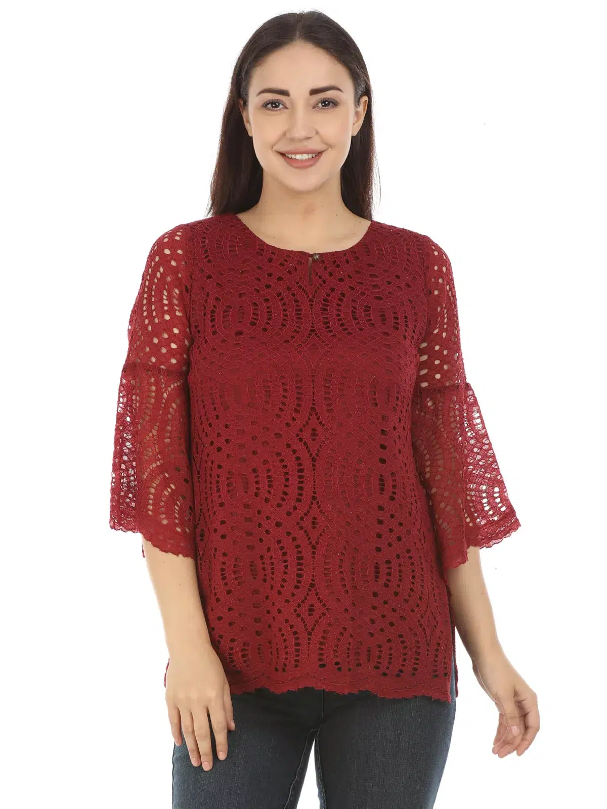 Maroon Lace Print Top For Women Latest