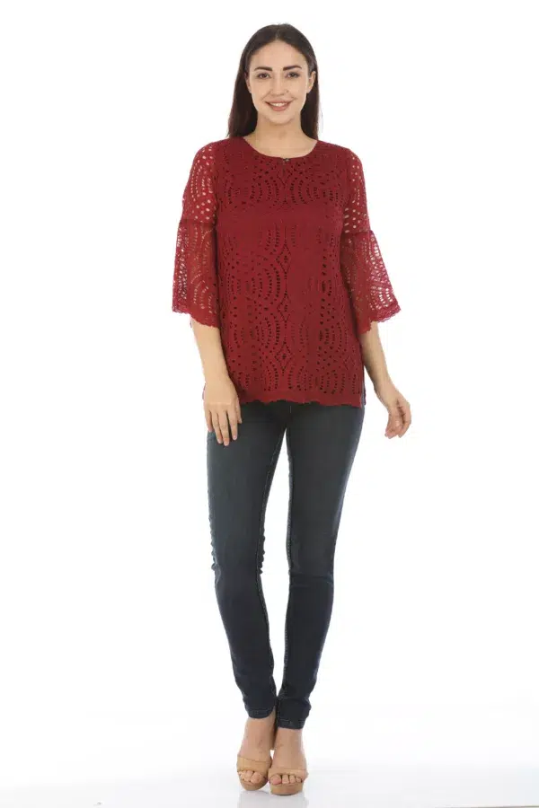 Maroon Lace Print Top For Women Latest