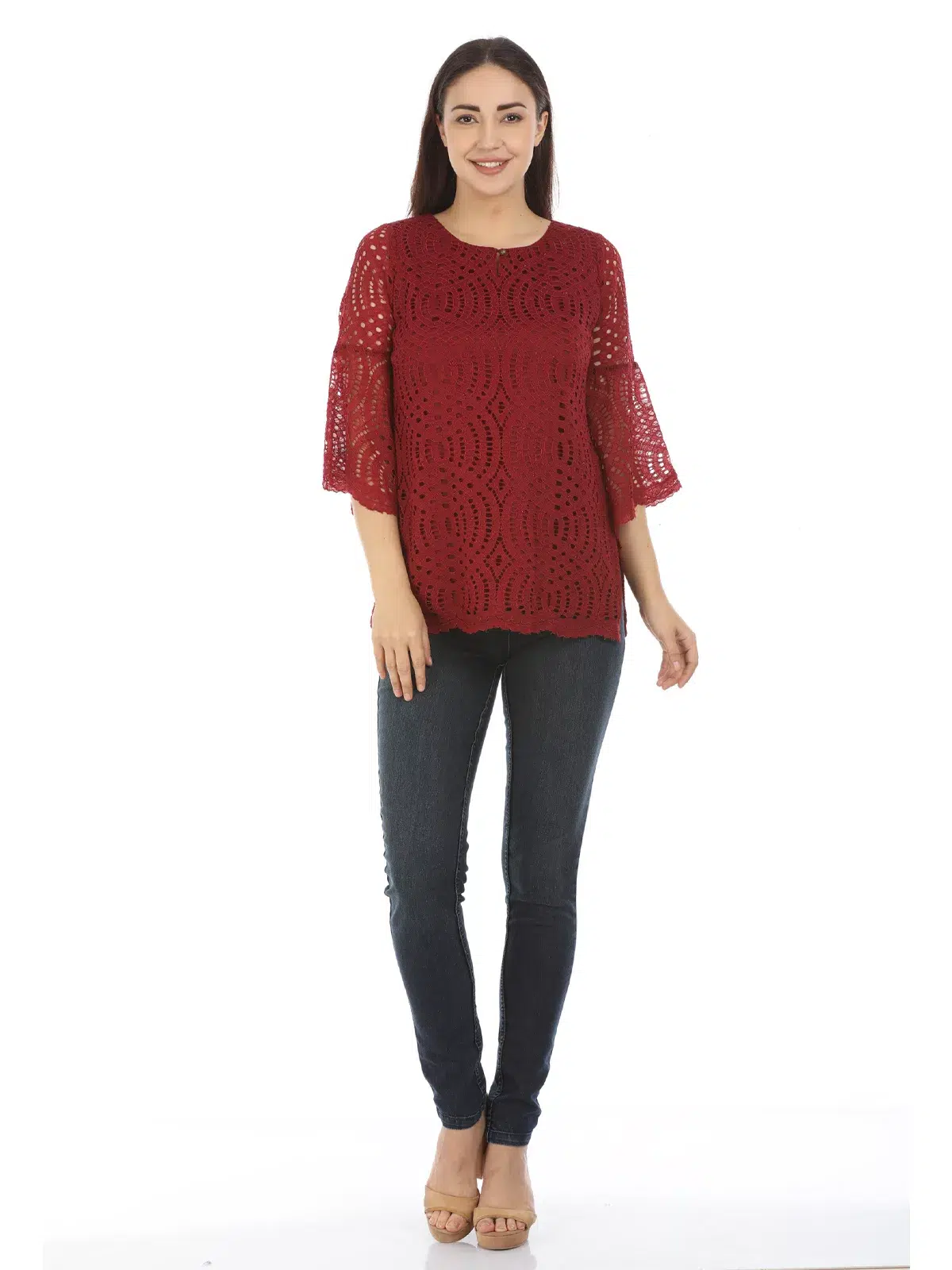 Maroon Lace Print Top For Women Latest