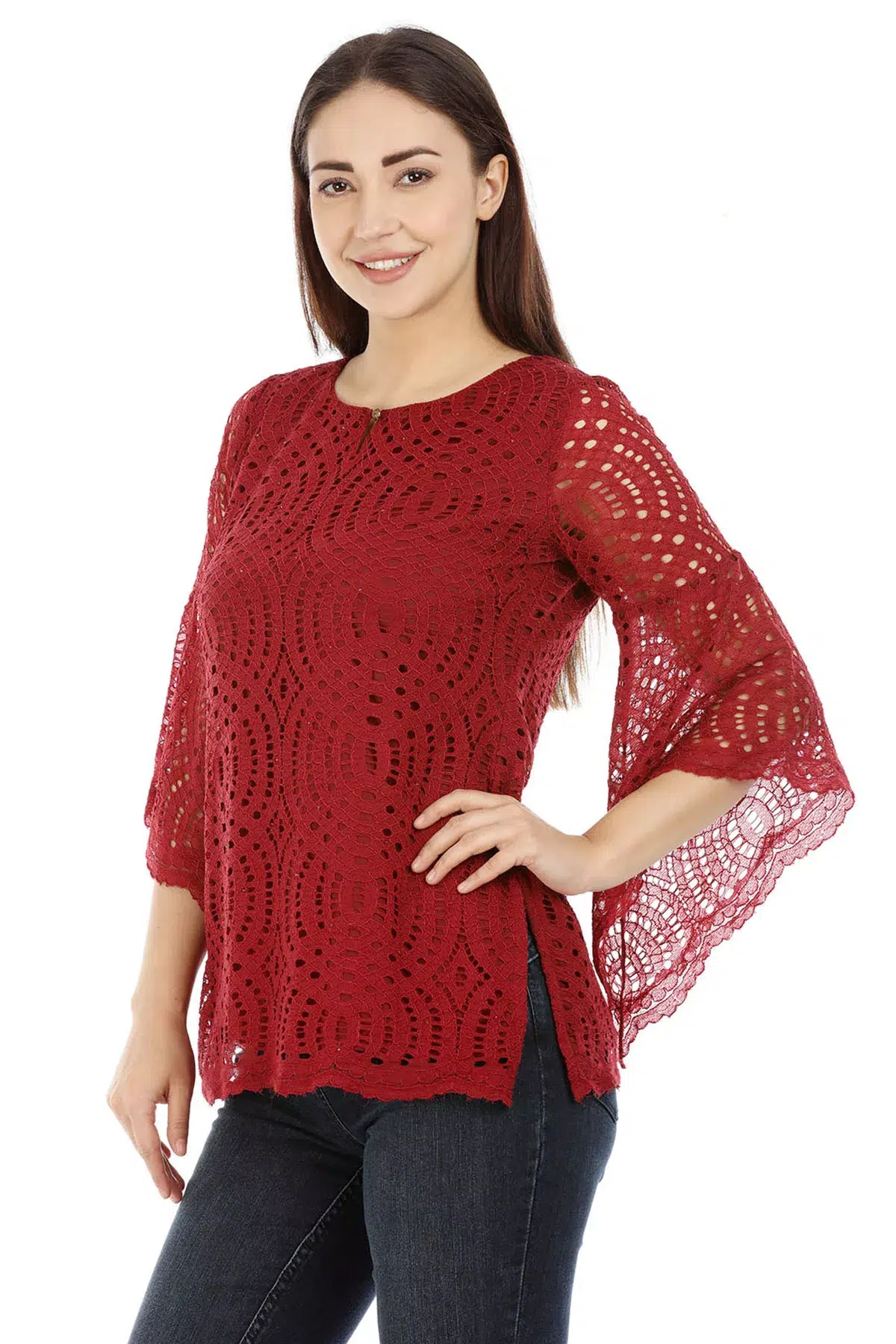 Maroon Lace Print Top For Women Latest