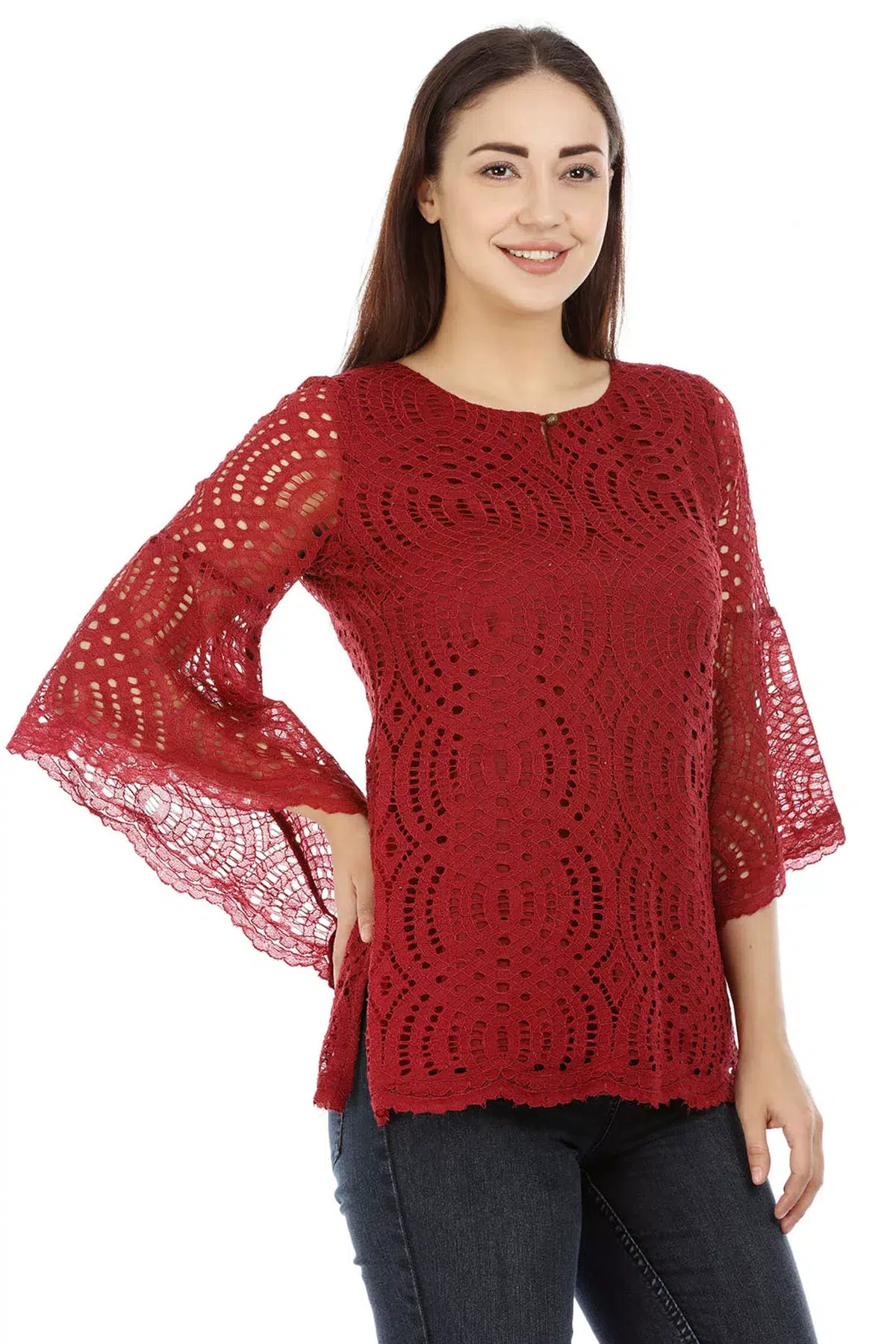 Maroon Lace Print Top For Women Latest