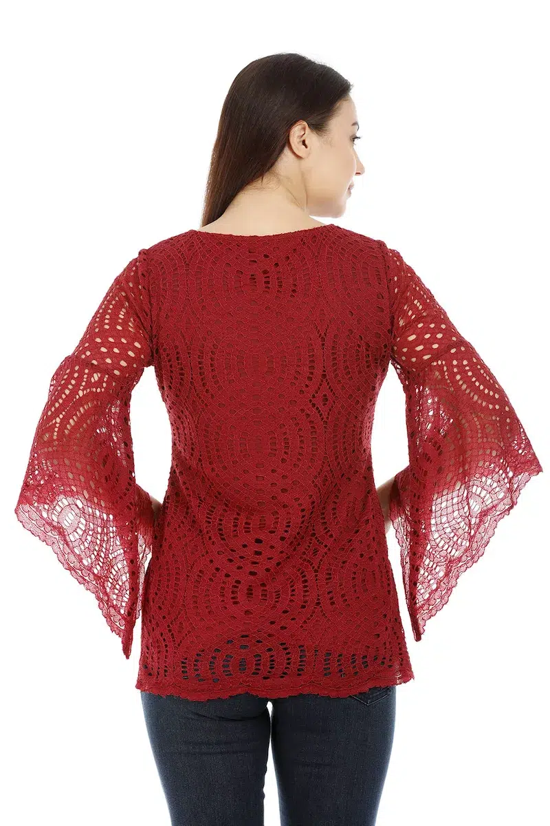 Maroon Lace Print Top For Women Latest