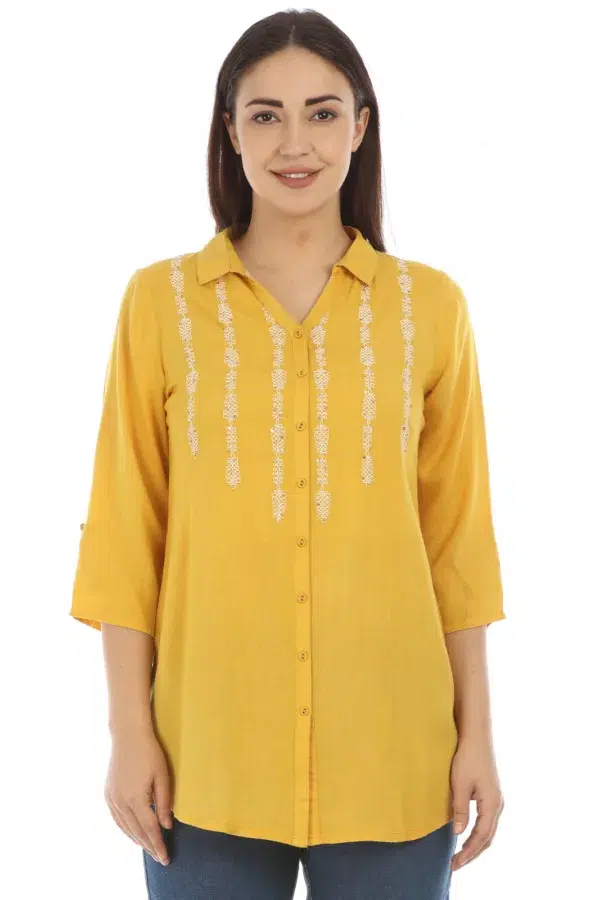 Yellow Embroidered Top For Female