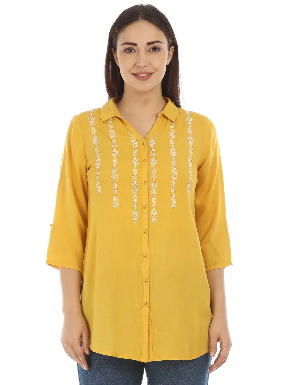 Yellow Embroidered Top For Female