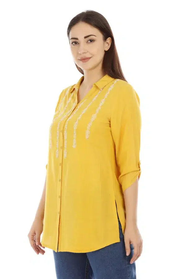 Yellow Embroidered Top For Female