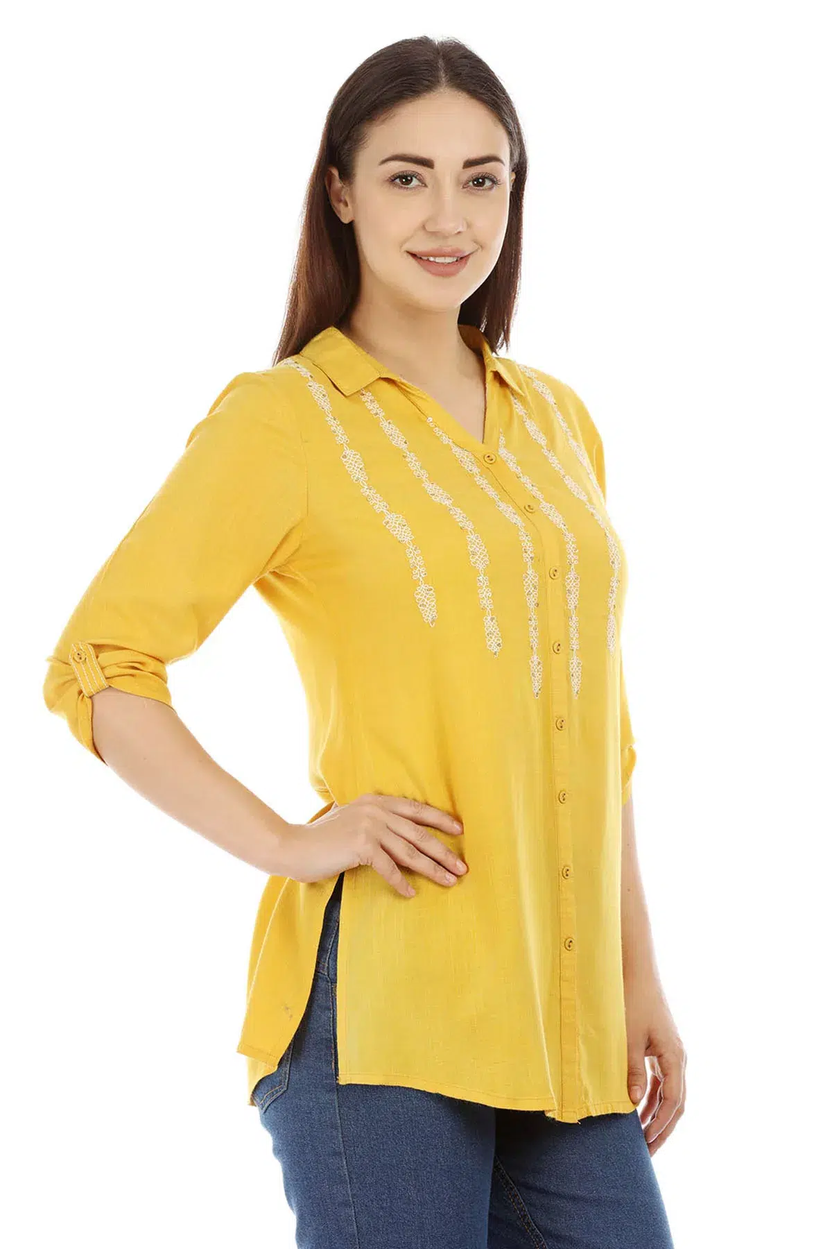 Yellow Embroidered Top For Female