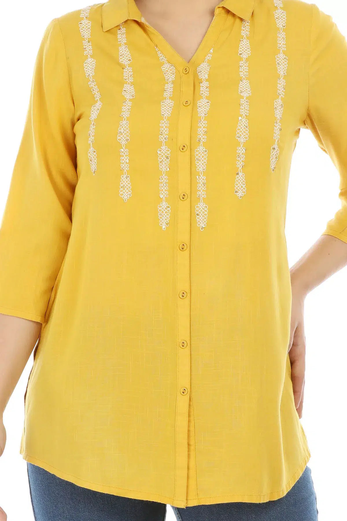 Yellow Embroidered Top For Female