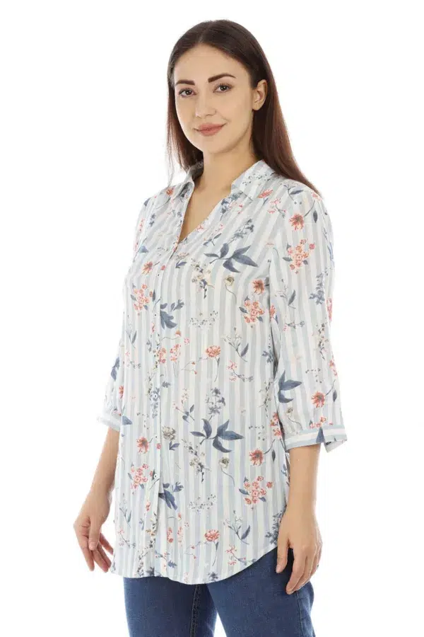 White And Light Grey Striped Printed Women Top Stylish