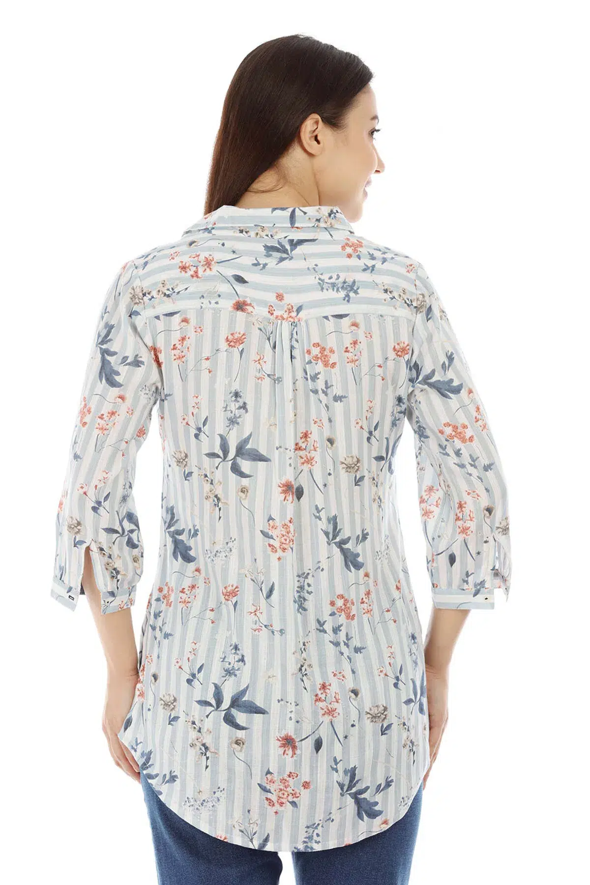 White And Light Grey Striped Printed Women Top Stylish