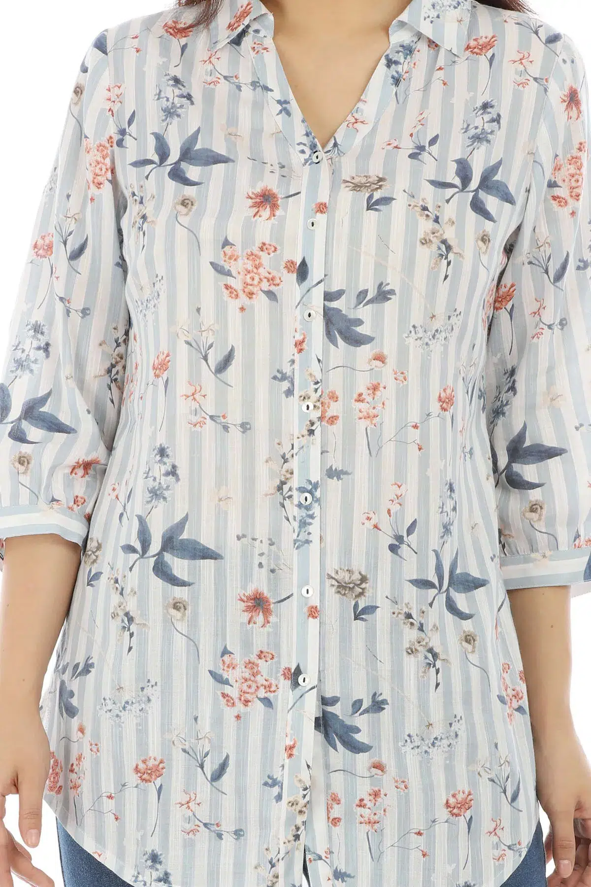 White And Light Grey Striped Printed Women Top Stylish