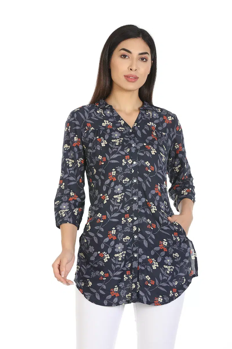 Navy Printed Top For Women Online