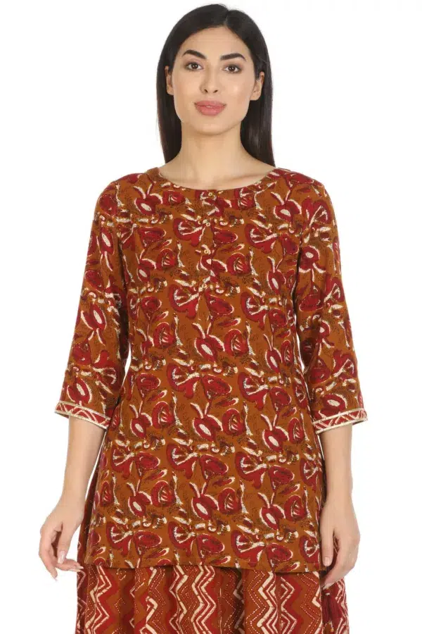 Brown Printed Tunic For Ladies