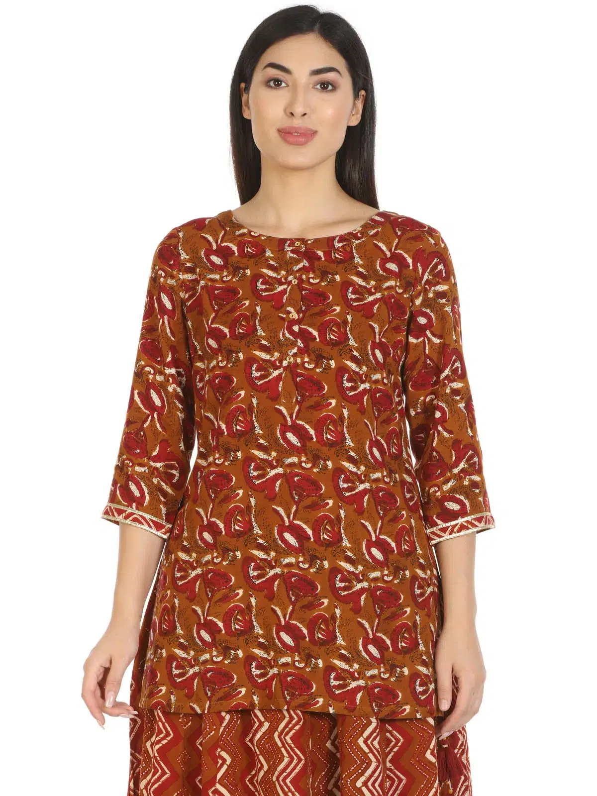 Brown Printed Tunic For Ladies
