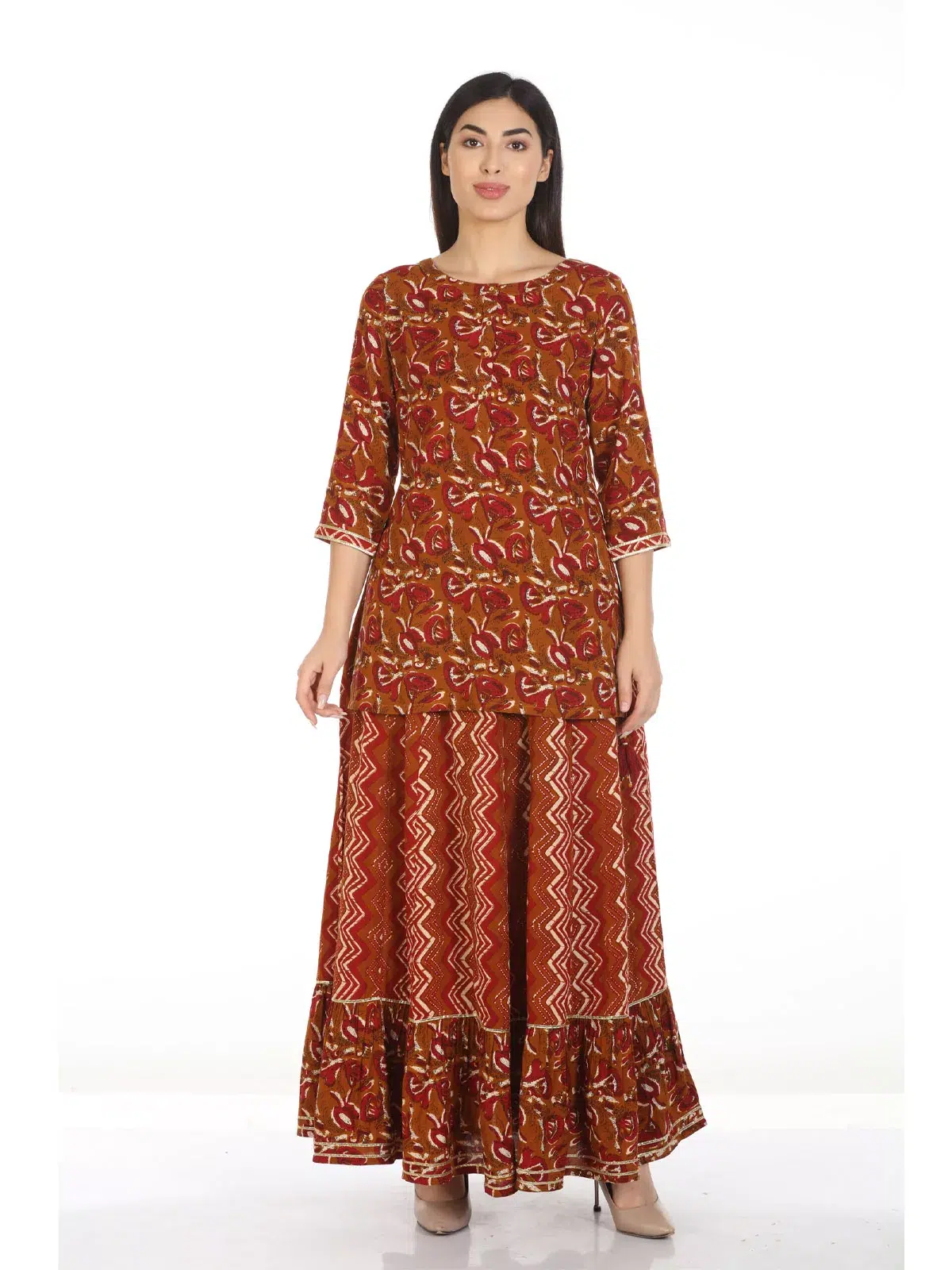 Brown Printed Tunic For Ladies