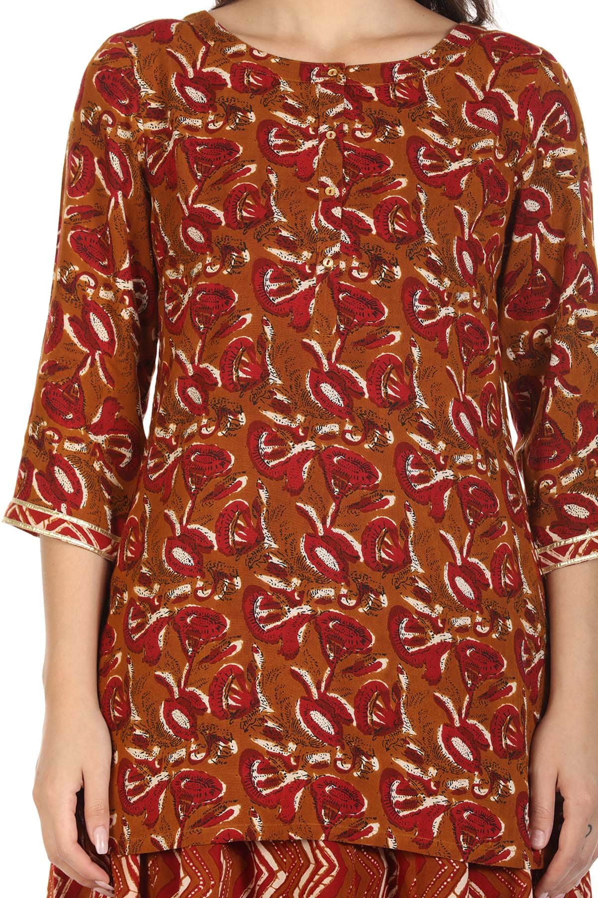 Brown Printed Tunic For Ladies
