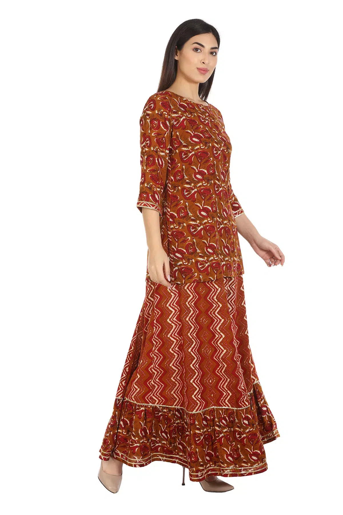 Brown Printed Tunic For Ladies