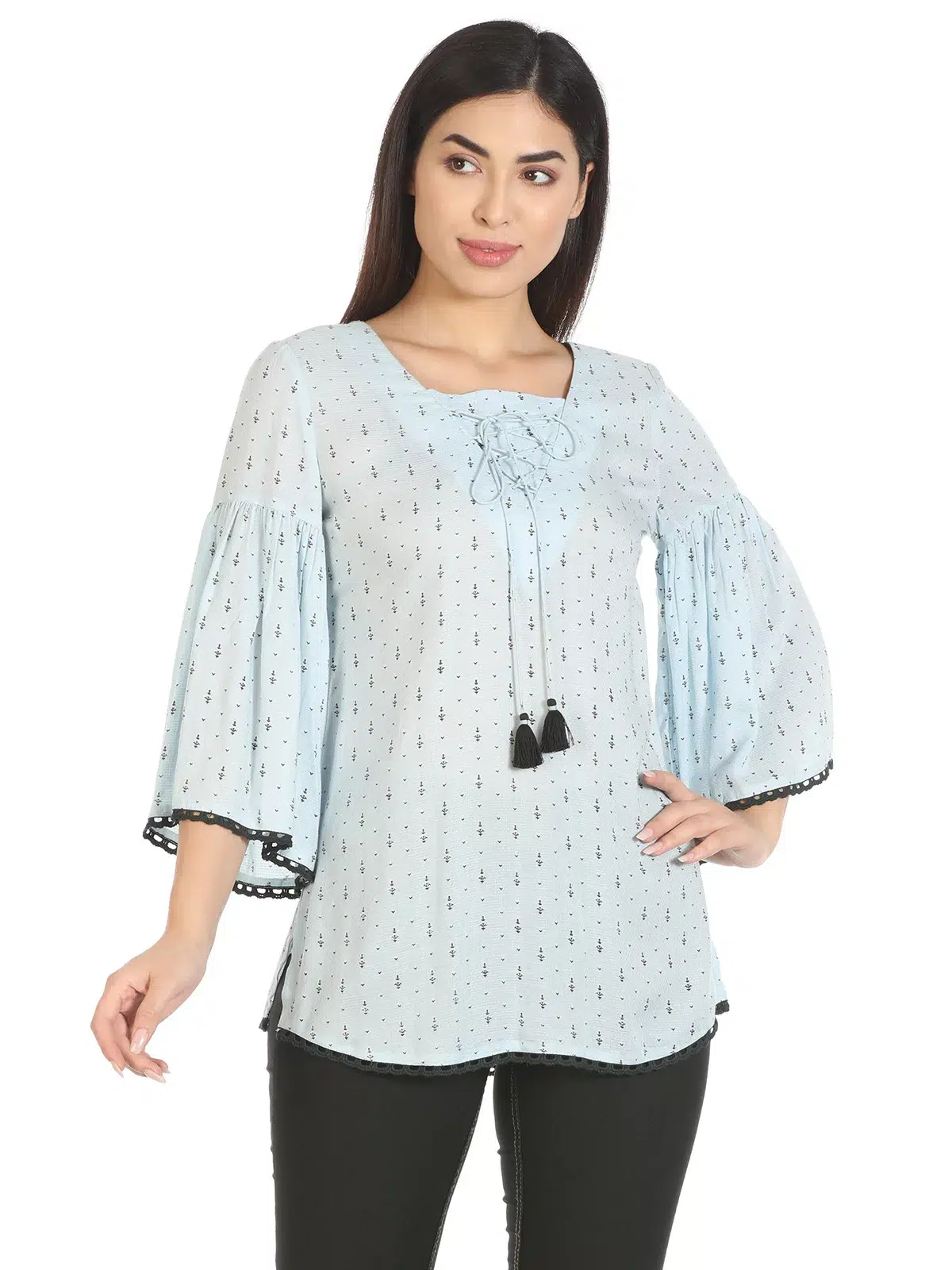 Ice Blue Textured Ladies Tops Online